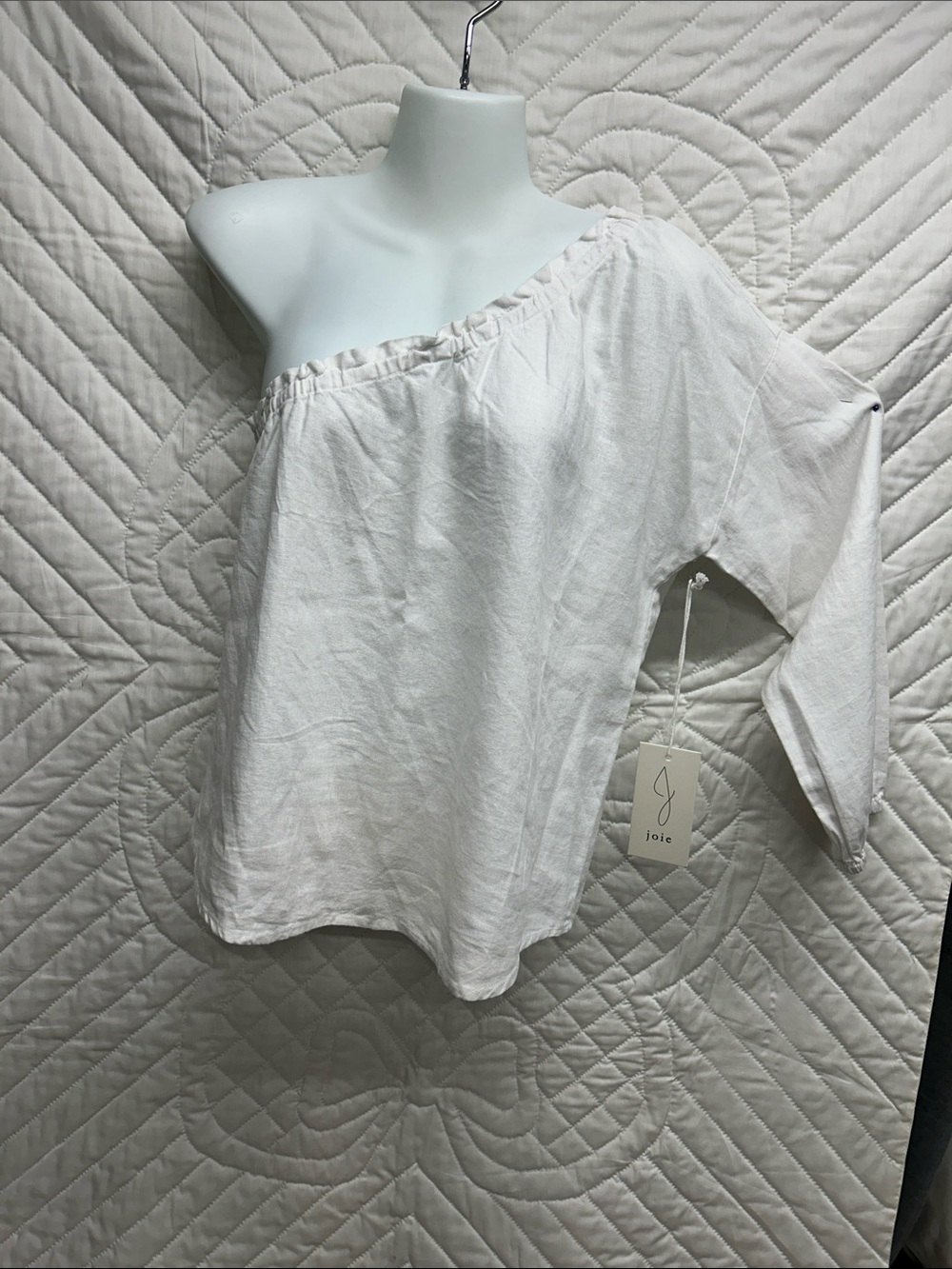 Joie Cream One-Shoulder Linen-Blend Tunic